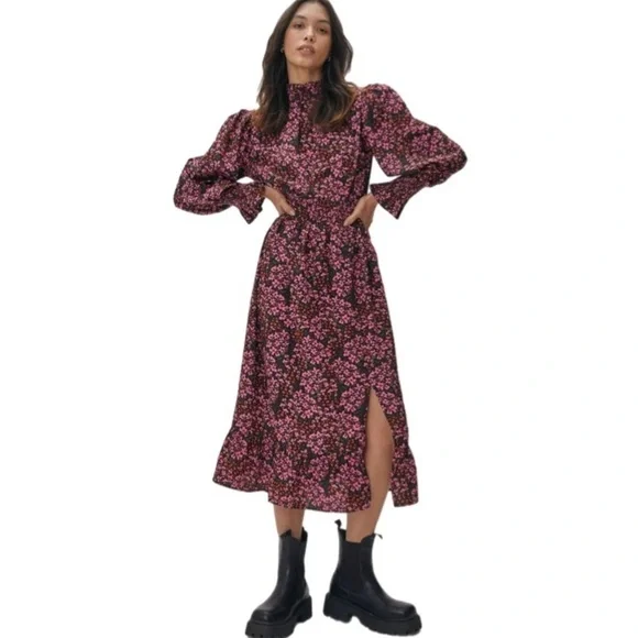 Nasty Gal Like New Floral Print High Neck Midi Smock Dress Size 0 - Picture 1 of 7